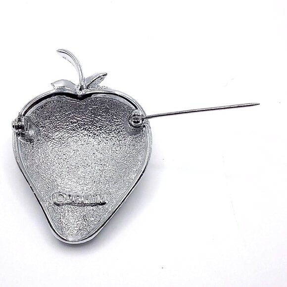 Sarah Coventry Women's Pin Brooch Textured Metal Silver-Tone Strawberry Design - Picture 5 of 8